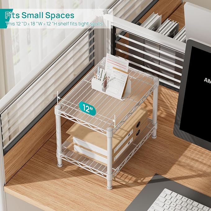 SINGAYE Small Shelves Kitchen Storage Shelf Wire Shelving Metal Adjustable | 2 Tier Shelf Organizers Storage Shelving Unit for Office Pantry Laundry Bathroom Closet Home 11.6" D X 17.6" W X 12" H White