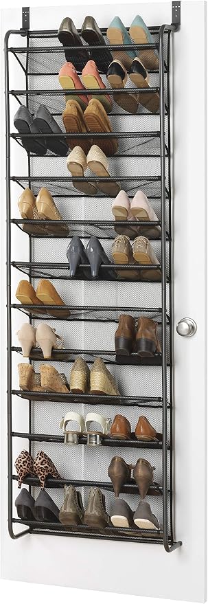 Whitmor 36 Pair Over the Door Shoe Organizer, 12 Tier Hanging Shoe Organizer, Heavy Duty Metal & Mesh Shoe Holder, Hanging Shoe Rack for Closet Storage, 74"H x 21.7"W x 7.5"D, Gunmetal Gray