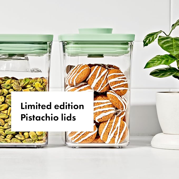 OXO Good Grips Airtight POP Container | Pistachio | Push Button Seal | For Sugar & Flour | 3 Containers with Mini Scoops, Pack of 2