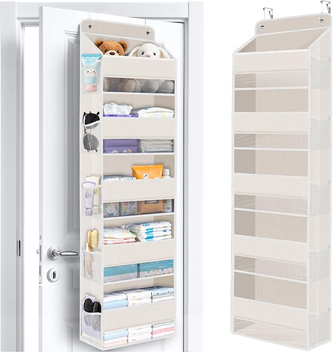 Over The Door Organizer Storage behind Door Hanging Organizer for Nursery | 5 Tier, 10 Side Pockets, Clear Window, Sturdy Construction, Space-Saving Storage for Closet, Bedroom, Bathroom & Nursery