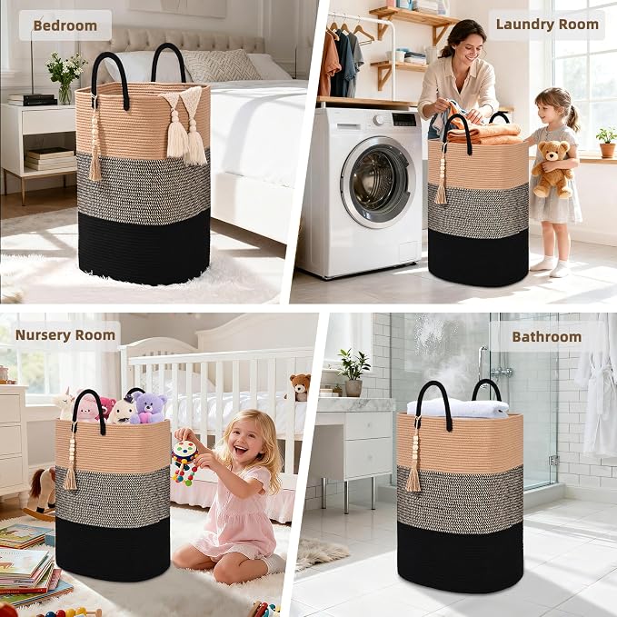 Woven Laundry Basket for Clothes, 100 L Large Rectangle Laundry Hampers, Nursery Storage Basket for Toys, Tall Dirty Clothes Hamper for Bedroom Aesthetic, Bathroom, Laundry Room