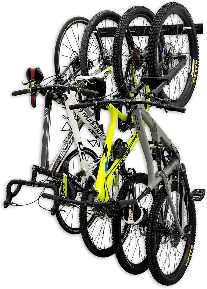 StoreYourBoard Bike Storage Rack, 4 Bike Racks for Garage, Solid Steel Extra Heavy Duty BLAT Bike Rack - Garage Wall Mounted Bicycle Storage, Up to 200lbs, 32-inch