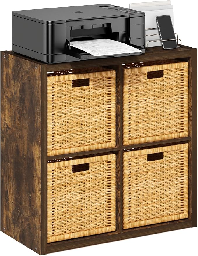 4-Cube Cubicle Bookshelf, Cube Bookcase with Open Back, Reversible Book Shelf, Cube Storage Organizer, 15 x 30 x 30, for Living Room, Home Office, Amber Pine