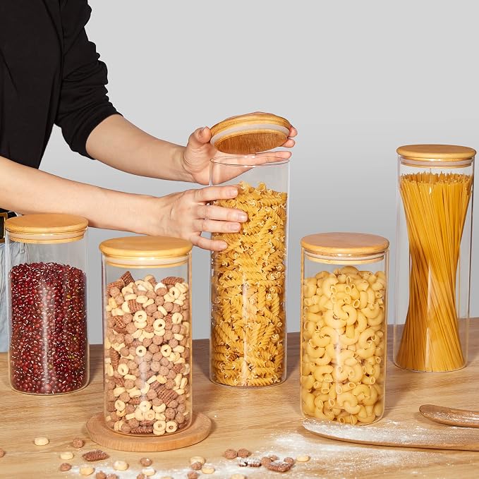 Vtopmart 70oz Glass Food Storage Jars with Airtight Bamboo Lids, 3 Pack | Large Kitchen Containers for Pasta, Nuts, Flour, Canisters Set for Cereal, Pantry Organization, BPA Free