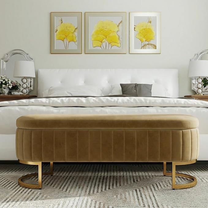 65 Inch Storage Ottoman Bench Velvet End of Bed Storage Bench King Size Upholstered Tufted Bench Large Space for Bedroom Living Room Entryway Coffee