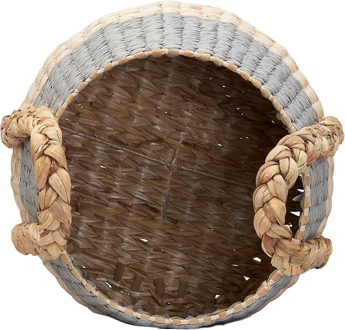 Household Essentials Handwoven Cattail and Paper Rope Terra Basket Decorative Storage Organizer, Natural and Gray Finish