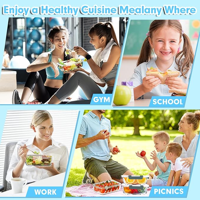 VERONES 5 PACK 36 OZ Glass Meal Prep Containers Set with Lids, Grey | Airtight Glass Lunch Containers Set, Food Storage Containers with Lids, for Microwave, Oven, Freezer & Dishwasher Friendly