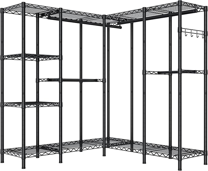 Golpart Heavy Duty Clothes Rack Metal Wardrobe with Adjustable Wire Shelves | Closet Organizers and Storage Clothing Rack Metal System Freestanding Hanging Clothes System Free Standing Garment Coat Racks