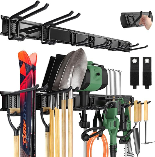 LBT 49.5"Garage Tool Organizer Wall Mount 500lbs Garden Tool Organizer | Anti-Rust, Adjustable Hooks, Sheds Garden Tool Organizer Black, Gifts For Men Dad Husband