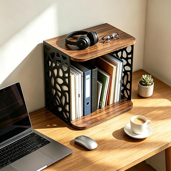 Small Bookcase, Small Bookshelf for Small Spaces Cube Organizer Storage | Wooden Stackable Space-Saving Storage Short Bookshelf for Books Magazines Vinyl Records for Living Room Bedroom Home Office