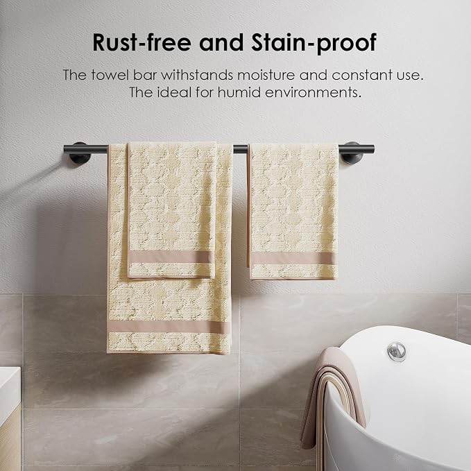 FORIOUS Towel Bar 24" Towel Racks for Bathroom Wall 2 Pack Matte Black | Total Length 26 Inch, Rustproof, Stainless Steel Towel Holder, Wall Mounted for Bathroom Bedroom, Heavy Duty, Space Saving