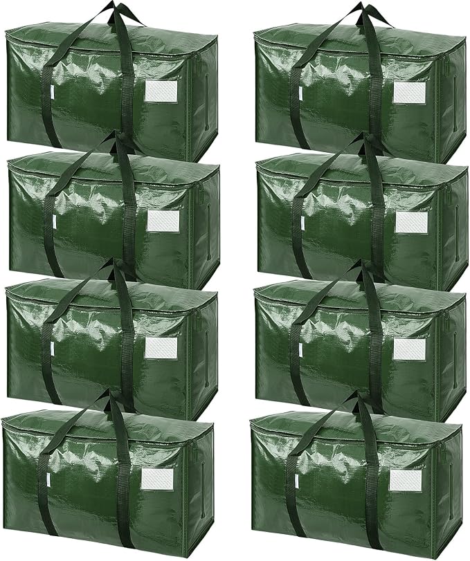 TICONN 8 Pack Extra Large Moving Bags Heavy Duty with Zippers & Carrying Handles, Durable Storage Bags Moving Boxes for Closet Organizers and Storage (8 Pack, Olive)