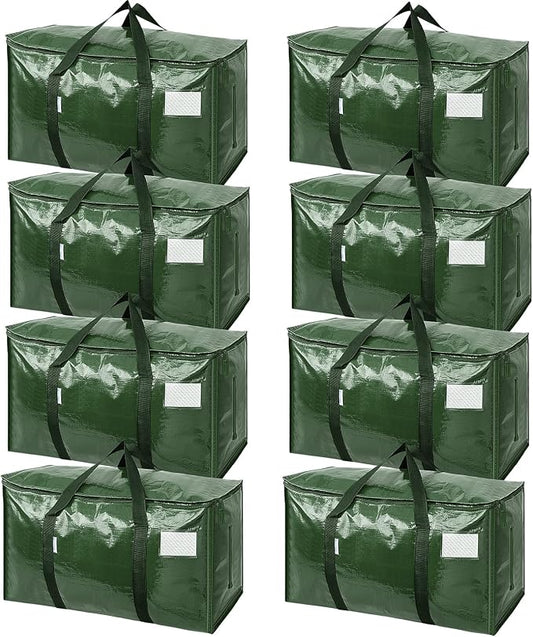 TICONN 8 Pack Extra Large Moving Bags Heavy Duty with Zippers & Carrying Handles, Durable Storage Bags Moving Boxes for Closet Organizers and Storage (8 Pack, Olive)