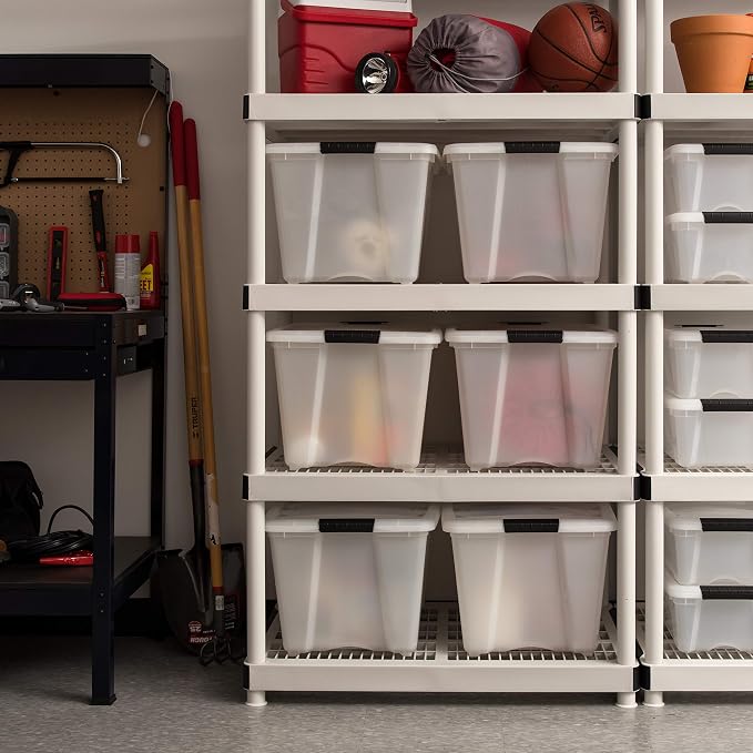 IRIS USA 6-Pack 54 Quart Storage Bins with Lids, Pearl | Conceals contents for a clean look. Perfect for moving, blankets, clothing, and garage storage. Nestable design saves space