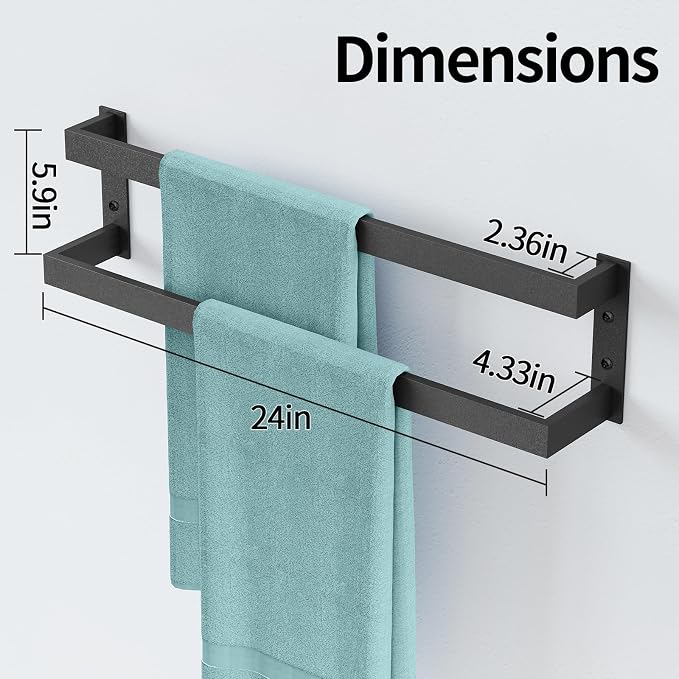Double Towel Bar,Towel Rack for Bathroom,Towel Holder Wall Mounted Black | 24 Inch Stainless Steel Towel Rod Modern Home Decor,Matte Black Towel Holder Bathroom Accessories