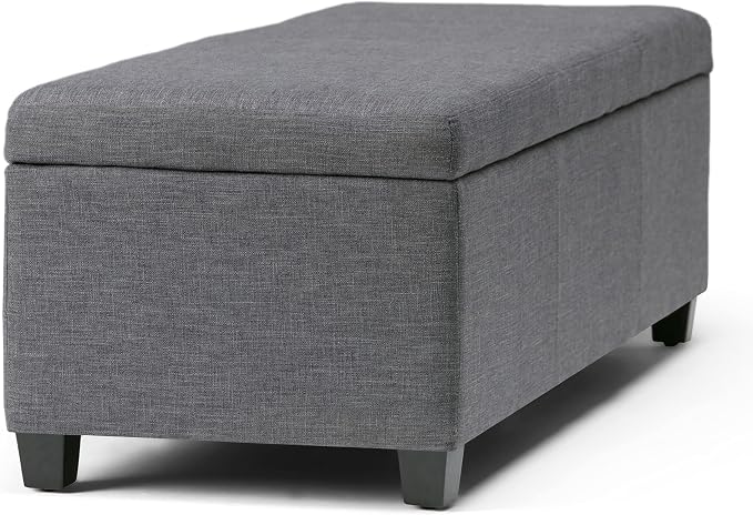 SIMPLIHOME Avalon Storage Ottoman Bench - 48" Wide x 16" High Upholstered Linen Look Fabric Rectangular Lift-Top Ottoman in Slate Grey, Contemporary Bench for Living Room with High-Density Foam