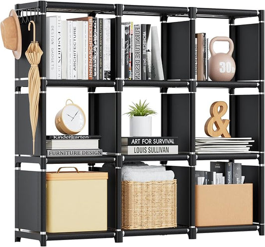Mavivegue Book Shelf, 9 Cube Storage Organizer, DIY Bookcase, Metal Cube Bookshelf, Tall Book case for Bedroom, Living Room,Office, Closet Storage Organizer, Black Cubicle Storage Rack