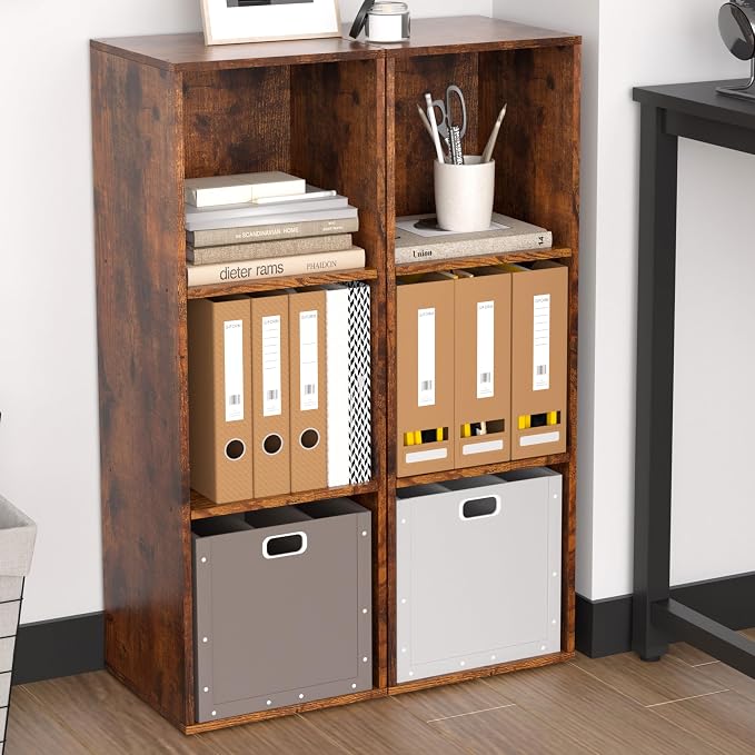 Cube Storage Organizer, 3 Cube Retro Bookshelf, Freestanding 3 Tier Open Shelf, Rustic Brown Retro Shelves for Home Office, Bedroom, Living Room, Study