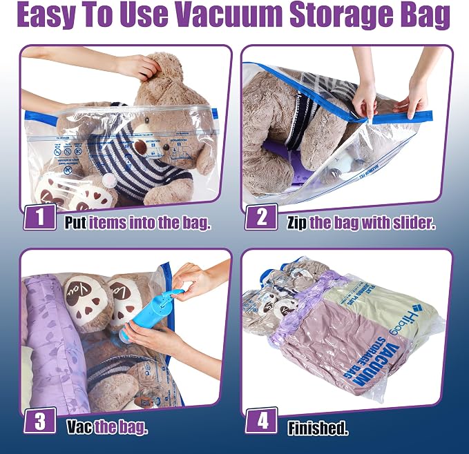 XXL Jumbo Vacuum Seal Storage Bags Extra Large for Clothing Bedding | 47''X35'', Airtight Triple Seal, Save 80% Space, Hand Pump, Work with Vacuum, Double Zip, Reusable, Easy to Use, 4 pack
