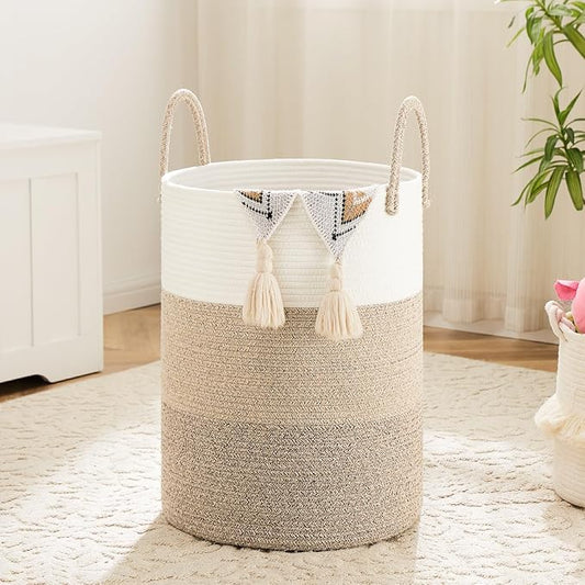 Artfeel Laundry Basket,Woven Cotton Rope Laundry Hamper,100L for Decorative Storage of Dirty Clothes,Toys and Blankets in Bathroom,Bedroom and Living Room