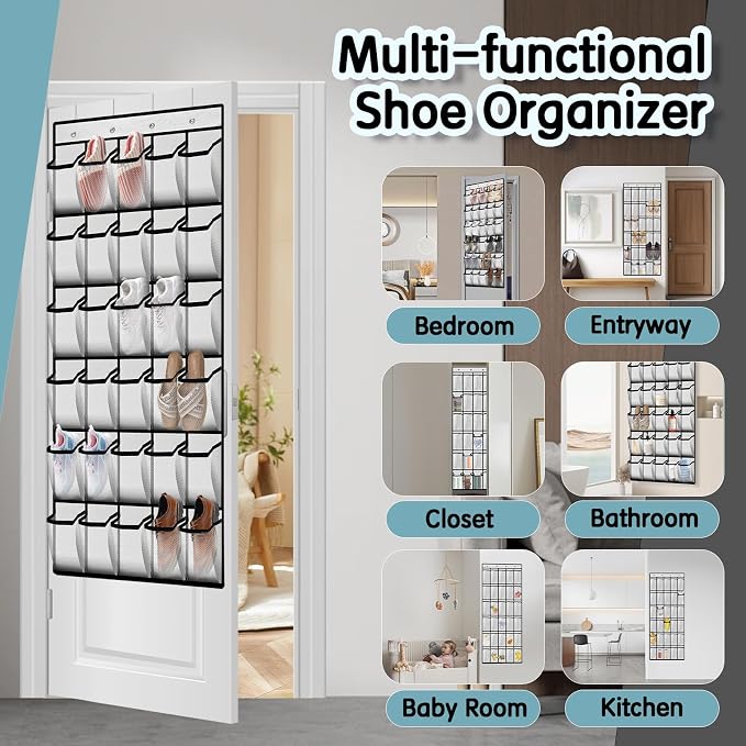 Kotkn Over the Door Shoe Organizer with 30 Breathable Mesh Pockets (2PC-White)