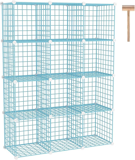 C&AHOME Wire Cube Storage, 12 - Cube Organizer Metal C Grids, Closet, Blue | Modular Shelves Units Storage Bins Shelving Bookshelf Shelf Cabinet
