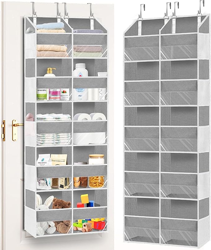 Ofiray-home 5-Tier Over Door Organizer, 10-Compartment Wide Storage Rack | 20" wide, 80 lbs for heavy family use, 10 side pockets, fits doors for closet, nursery, entryway, dorm, RV, laundry room