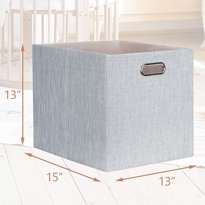Posprica 13x15x13in Collapsible Storage Bins, Fabric Foldable Cube Storage Boxes, Decorative Storage Baskets Organizer for IKEA Kallax, Shelves, Closet, Clothes, Set of 4-Grey