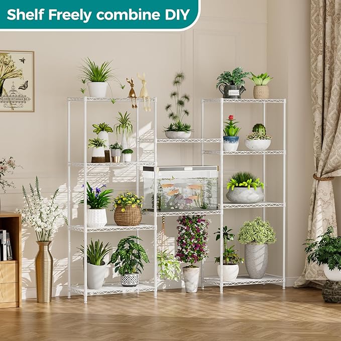 SINGAYE 5 Metal Shelves Wire Shelving Storage Shelf Adjustable Unit Pantry | 5 Tier Kitchen Laundry Room Organization Home Pantry Closet Bathroom Organizers Garage Rack 12" D x 22" W x 59" H White