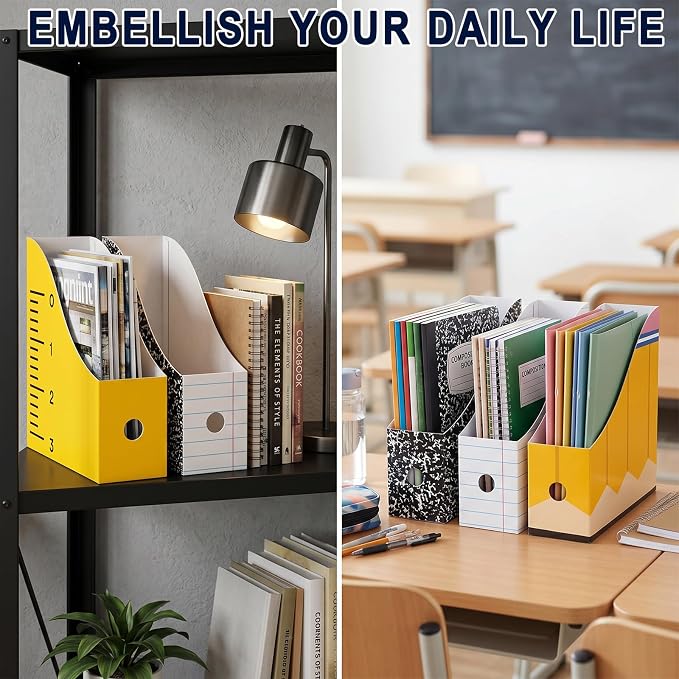 24 Pcs Back to School Cardboard Magazine File Holder Set Colored Composition Book Foldable Desk Document Holder Organizer Vertical Paperwork Storage Boxes for Classroom Home Office