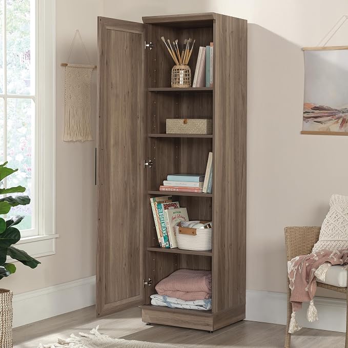 Sauder HomePlus Kitchen Pantry Storage Cabinet Slim Single Door with Adjustable Shelves, Living Room Storage Cabinet, in Salt Oak