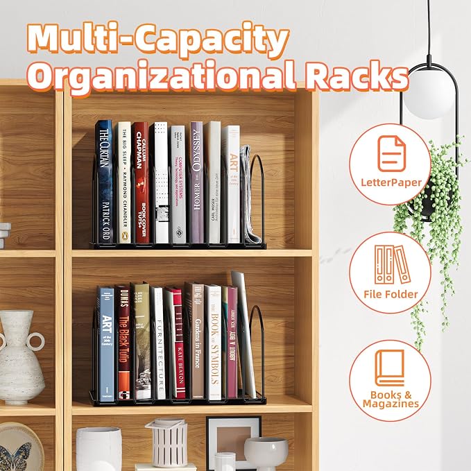 Simple Trending Desk File Sorter Organizer, 9 Slot File Rack, 2 Pack, Black | Metal File Folder Holder Stand, Vertical Desktop Organizer for Home Office Classroom, 13.75"D x 8.25"W x 7.5"H