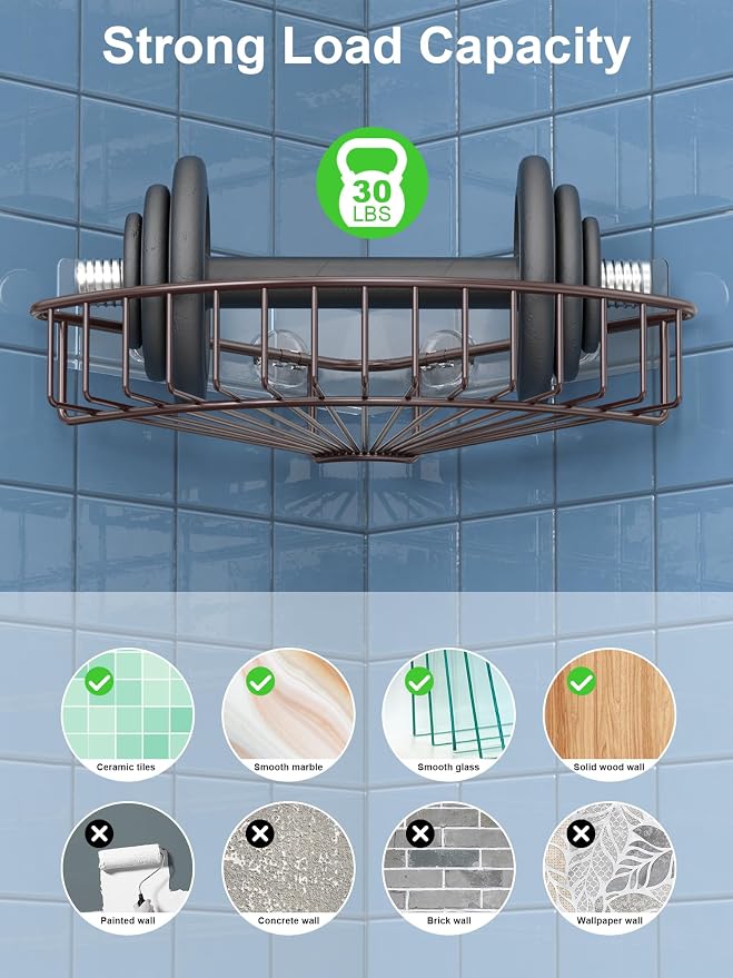 SMARTAKE 2-Pack Corner Shower Caddy, SUS304 Stainless Steel, Bronze | Wall Mounted Bathroom Shelf with Adhesive, Storage Organizer for Toilet, Dorm and Kitchen