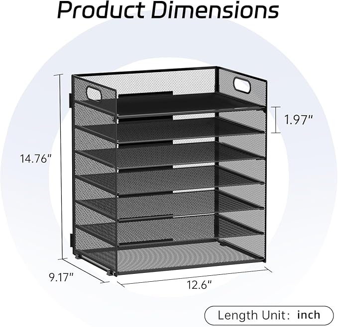 7 Tier Paper Organizer for Desk with Mesh Letter Trays and Handle 2 Pack | 2 Pack Desk File Organizer with Handle for Sorting Papers, Files, Folders, Mail, Bills and Office Supplies