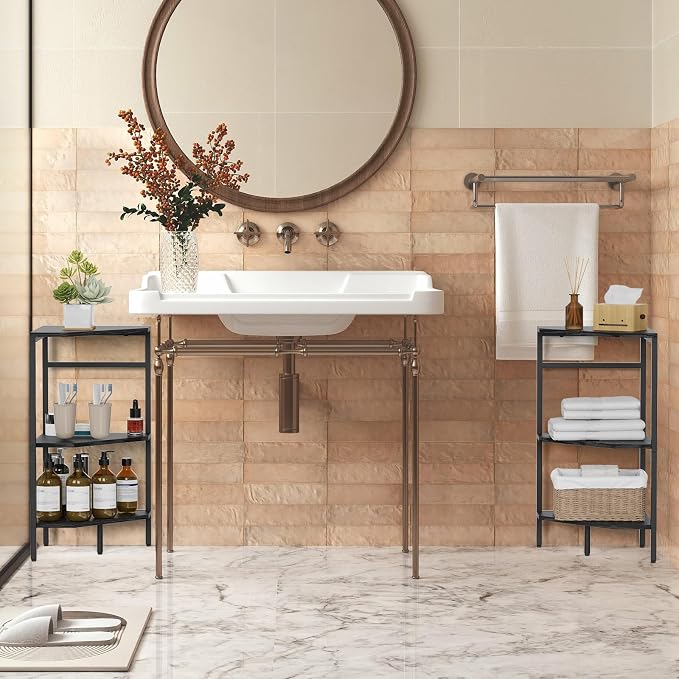 CADUKE Under Pedestal Sink Shelf, 2 Pack Under Sink Organizers and Storage, 3-Tier Pedestal Under Sink Storage Bathroom Vanity, Corner Shelf Stand for Bathroom, Kitchen, Living Room, Black