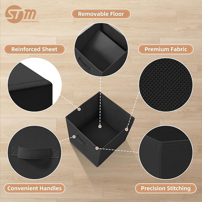 STORAGE MANIAC Storage Cubes, 13 Inch Collapsible Storage Bins with Handles, 4 Pack Fabric Foldable Bins for Organization, Durable Storage Bins for Closet, Shelves, Offices, 4-Pack Black