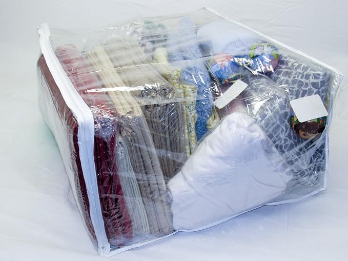 FBA Set of 5 Clear Vinyl Zippered Storage Bags 24x20x11 Inch