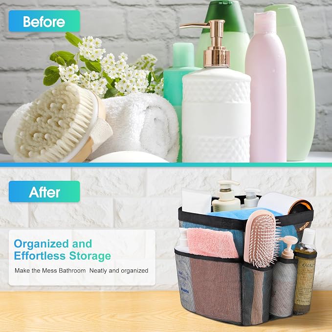 Mesh Shower Caddy Portable - 9 Pockets for College Dorm Room Essential | Large Capacity Mesh Shower Caddy with 9 Pockets, Portable Hanging Toiletry Bag for College Dorm, Gym, Camping and Beach