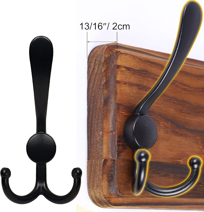 SKOLOO Rustic Coat Rack Wall Mount, 16" Stud Spacing, Solid Wood, Brown | Farmhouse style, 5 Triple Hooks, 100lbs capacity, for backpack jacket coat hat, wall mount, hardware included,rustproof hooks