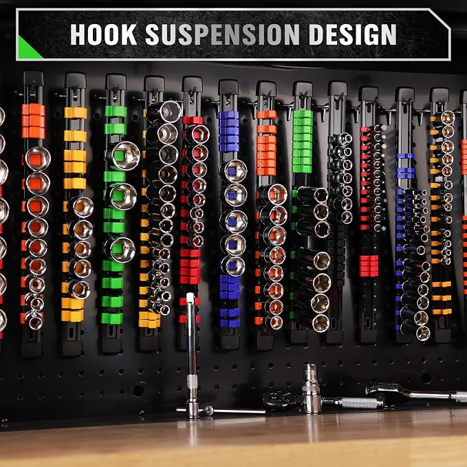 SWANLAKE Socket Organizer Set 18-Piece, 1/4-Inch x 96 Clips, 3/8-Inch x 90 Clips, 1/2-Inch x 72 Clips, Socket Organizer for Tool Box Drawer, Drive Socket Trays, Socket Holder Clip Rail
