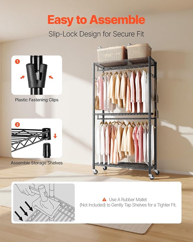 VEVOR Clothing Garment Rack, Heavy Duty Closet Wardrobe, Adjustable Tiers Clothes Racks with Steel Frame, for Bedroom, Clothing Store, Hallway