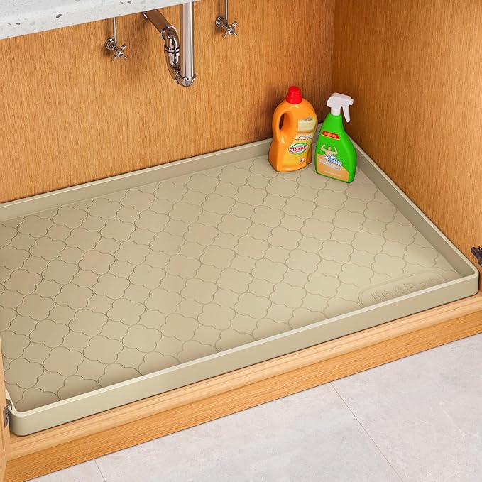 Jin&Bao Under Sink Mat 25" x 19" Waterproof Silicone Cabinet Kitchen Liner | Silicone under kitchen sink mat,cabinet protector,bathroom shelf liner,raised edge,anti-slip,easy to clean & dishwasher safe