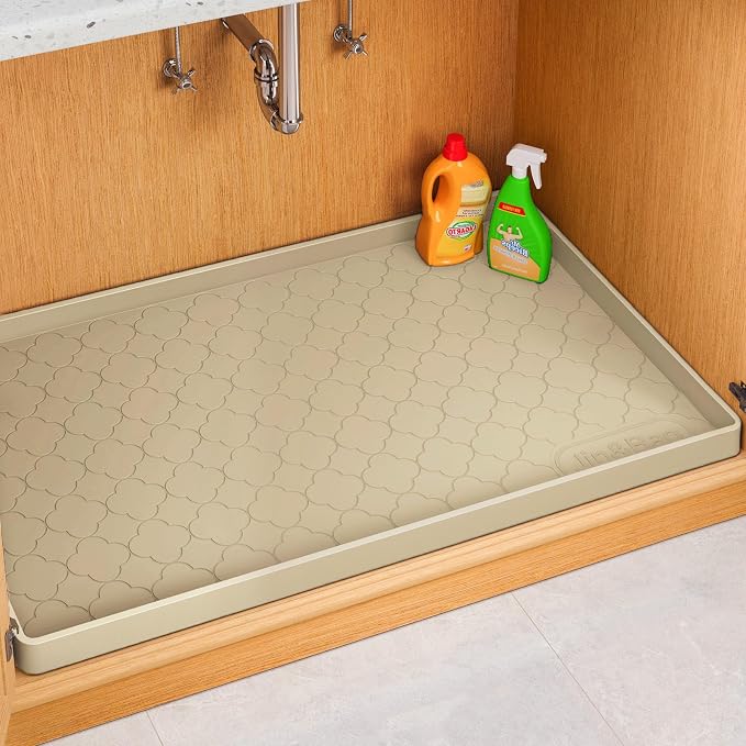 Jin&Bao Under Sink Mat 34" x 19" Waterproof Silicone Cabinet Kitchen Liner | Silicone under kitchen sink mat,cabinet protector,bathroom shelf liner,raised edge,anti-slip,easy to clean & dishwasher safe