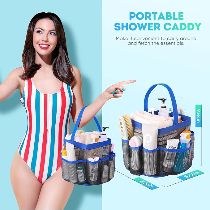 EUDELE Mesh Shower Caddy Portable for College Dorm Room Essentials,Shower Caddy Dorm with 9-Pocket Large Capacity for Beach,Swimming,Gym,Travel essentials, Blue