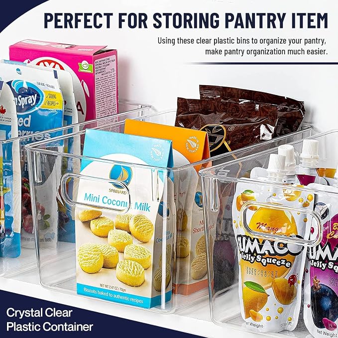 Clear Plastic Storage Bins with Lids, Perfect for Kitchen Organization or Pantry Organization and Storage, Stackable Fridge Organizer Bins, Storage Containers for Organizing, Cabinet Organizers