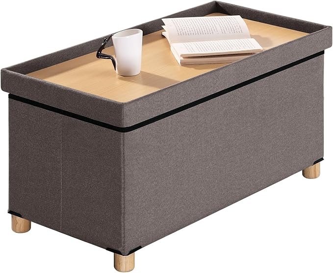 BRIAN & DANY Folding Storage Ottoman Bench, Ottoman with Storage Bench for Bedroom, Living Room, Entryway, Foot Rest with Legs, 15"x30"x15" (Brown)