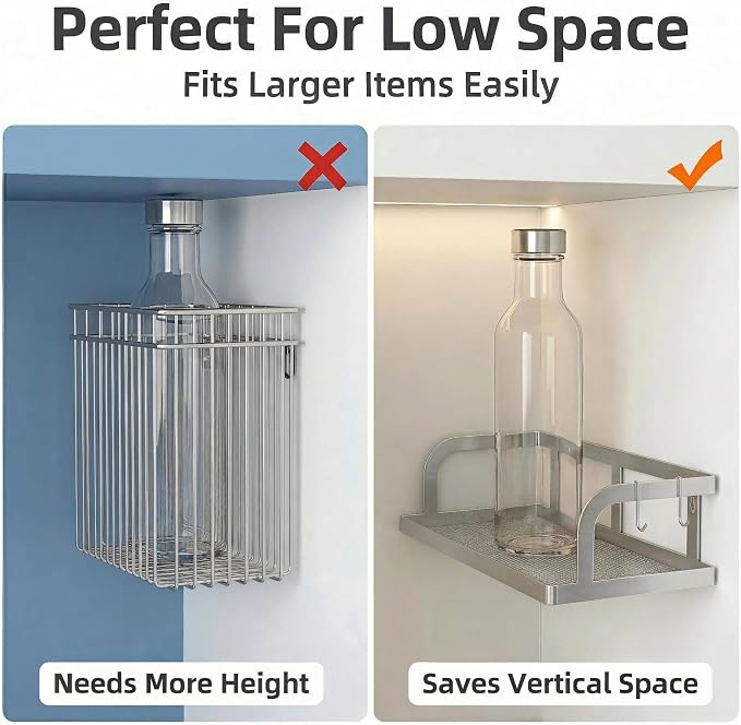 PUSDON 2-Pack Wide Hollowout Shower Caddy & Spice Rack, Wall Mount Bathroom Organizer with Mesh Bottom, Easy Access Cabinet Door Shelf Holds 50LBS - Silver Gray, Hollowout