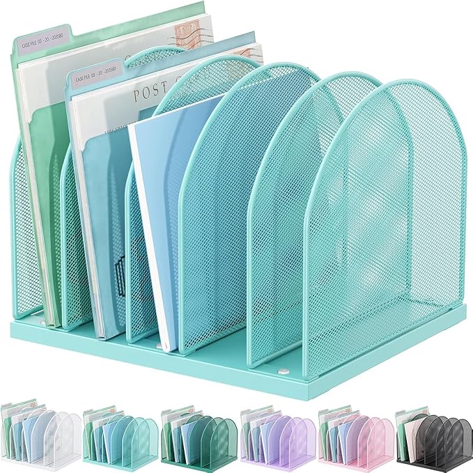 gianotter Desktop File Organizer, Desk Organizer with 5 Compartments, Paper Organizer for Desk, Workspace Organizers for Office Supplies (Blue, Upright Style)