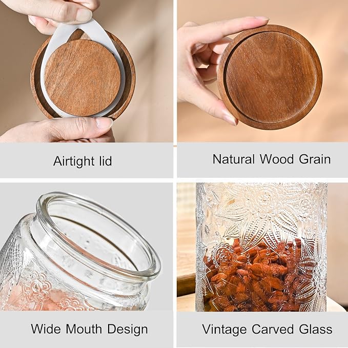 Adodeen Glass Storage Containers With Lids, Glass Jars With Lids, 32OZ | Airtight Glass Food Storage Containers, Kitchen Canisters For Sugar, Coffee, Tea, Spice, Flour, Candy, Pasta, Cereal