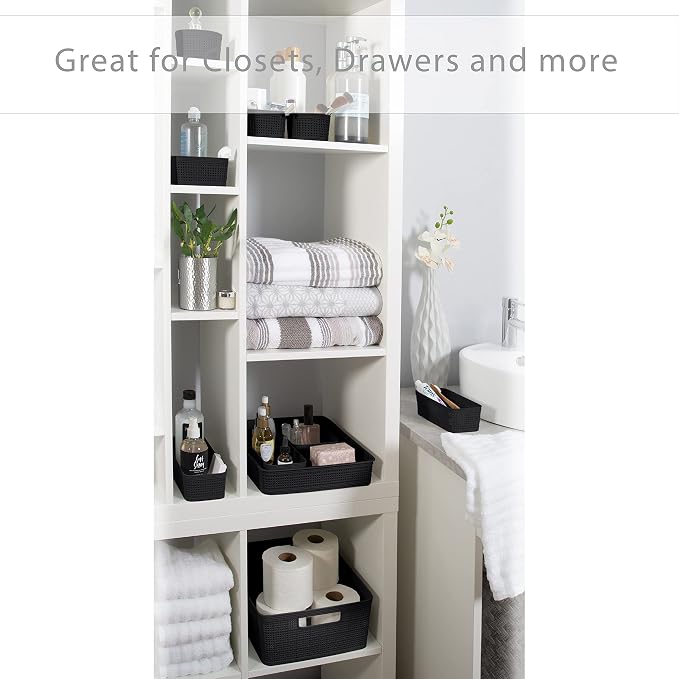 Simplify 10 Piece Organizing Set | Multiple Size Bins | Multipurpose | Office | Desk | Dorm | Bathroom | Storage Basket | Small Items | Accessories | Black